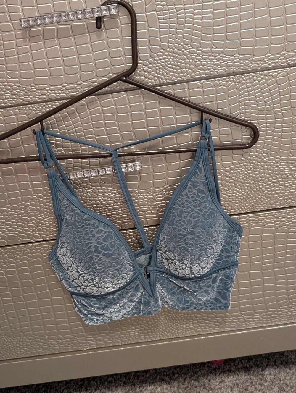 Light Blue Lace Bralette with Strappy Front
